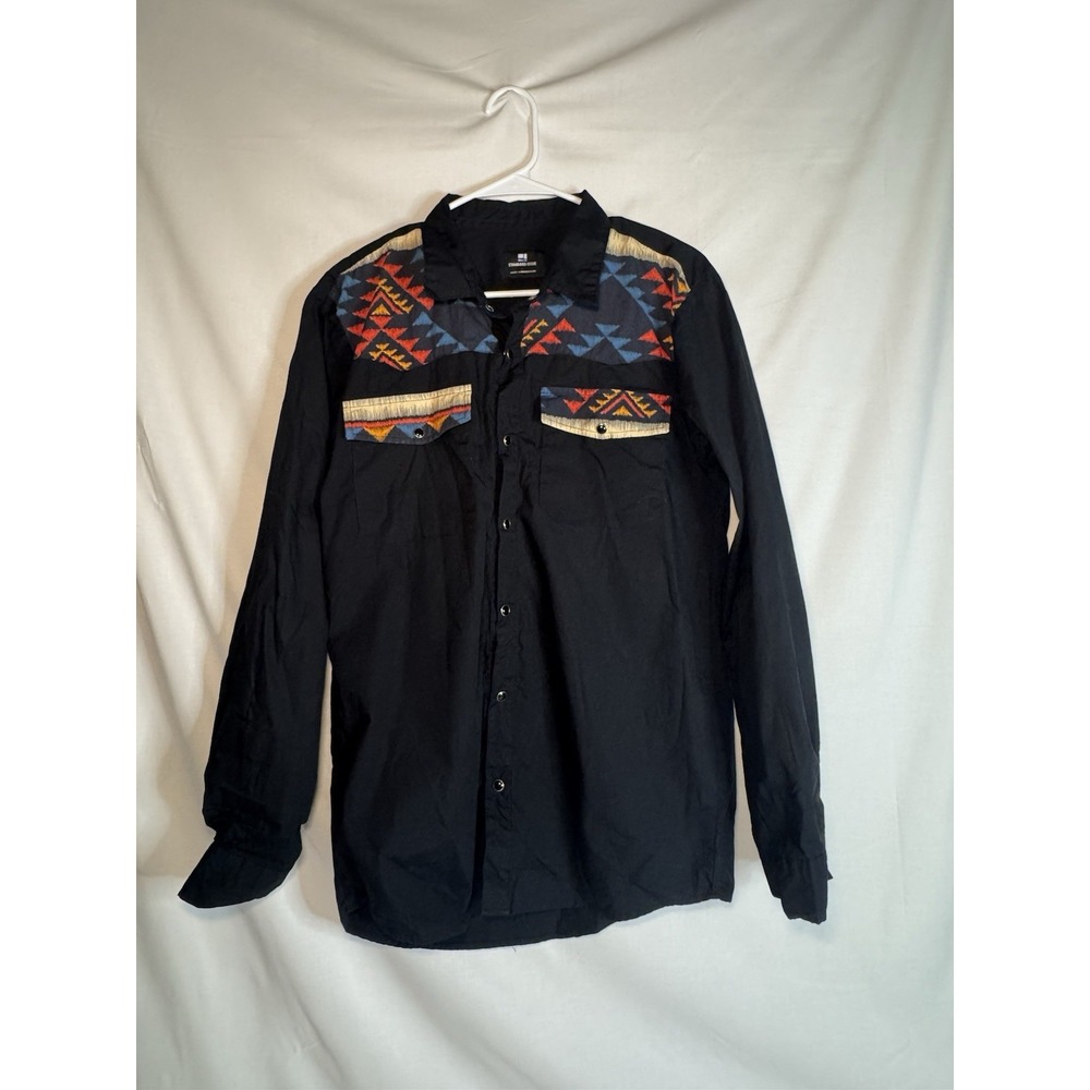 Standard Issue Men's Large Western Shirt. Black/aztec Southwester Pearl Snap